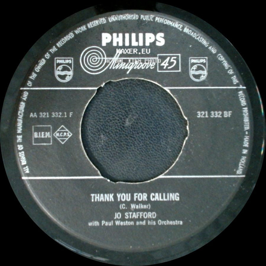 Jo. Stafford - Where Are You? / Thank You For Calling side B