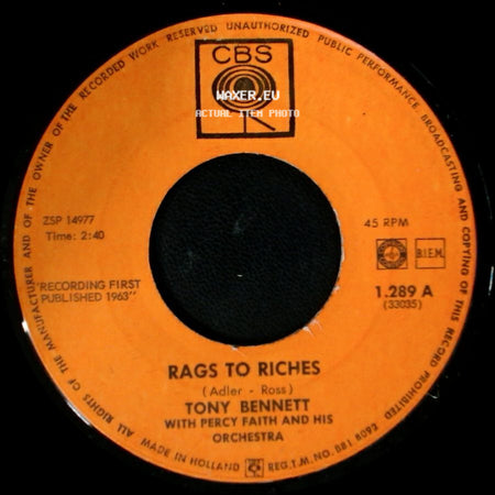 Tony Bennett With Ray Conniff And His Orchestra / Tony Bennett - One For My Baby (And One More For The Road) / Rags To Riches side B