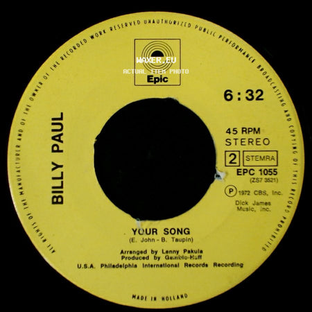 Billy Paul - Me And Mrs. Jones / Your Song side B