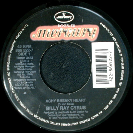 Billy Ray Cyrus - Achy Breaky Heart / Wher'm I Gonna Live? side A