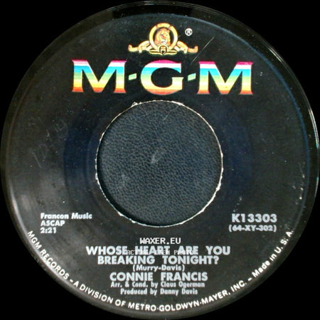 Connie Francis - Come On Jerry / Whose Heart Are You Breaking Tonight? side B