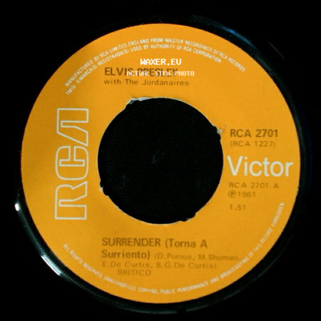 Elvis Presley With The Jordanaires - Lonely Man / Surrender (Torna A Surriento) side B