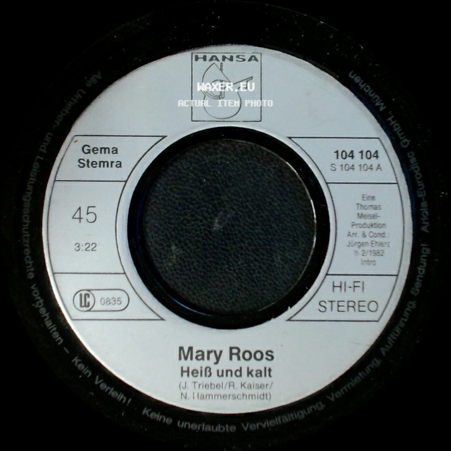 Mary Roos - Der Morgen Danach / Heiß Und Kalt side B