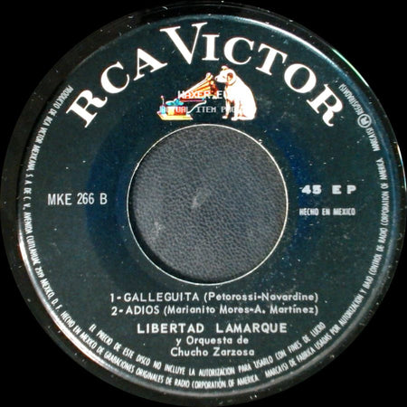 Libertad Lamarque / Libertad Lamarque Y Orquesta De Chucho Zarzosa - Adios Pampa Mia / Bandoneon Arrabalero / Galleguita / Adios side B