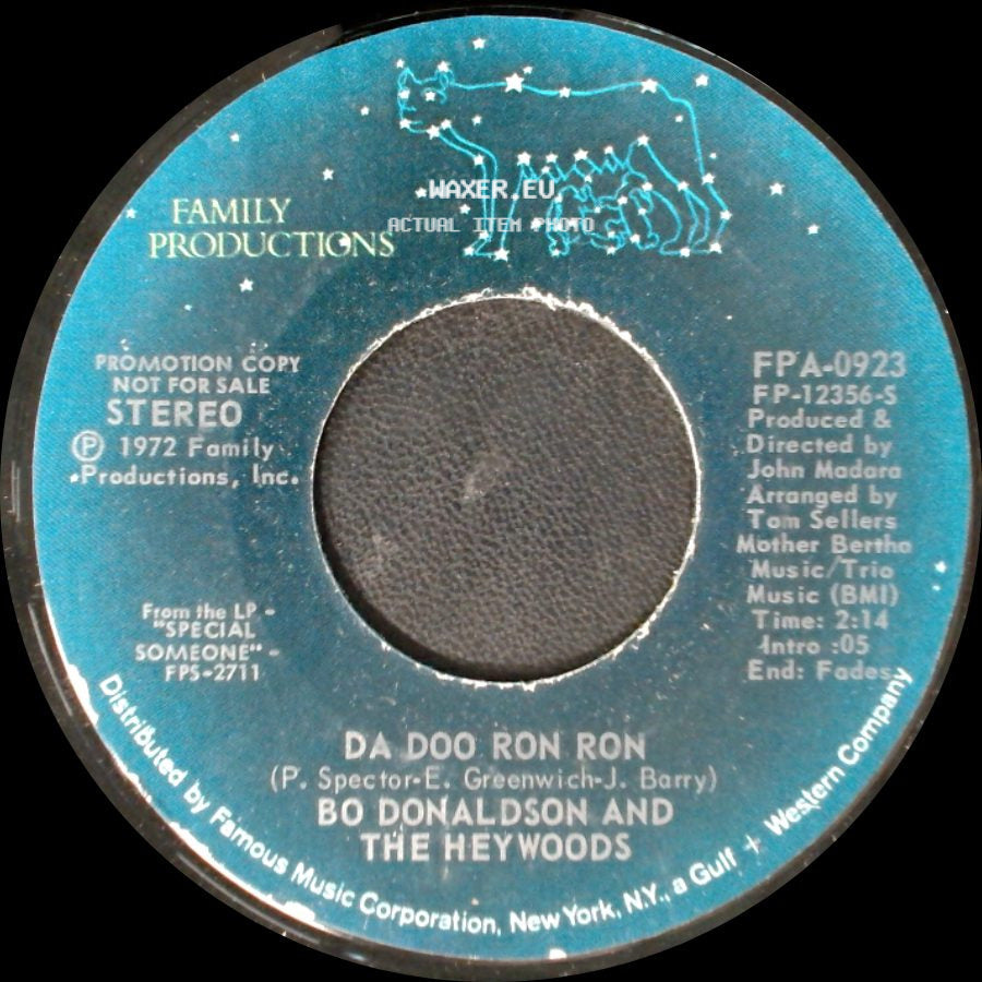 Bo Donaldson And The Heywoods - Da Doo Ron Ron / Da Doo Ron Ron side B