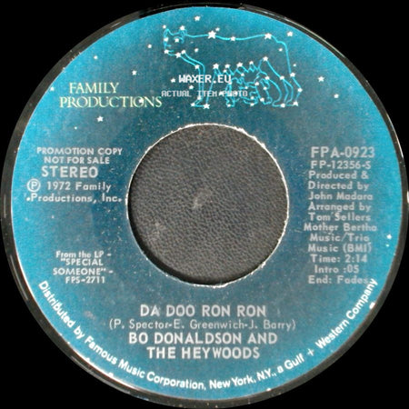 Bo Donaldson And The Heywoods - Da Doo Ron Ron / Da Doo Ron Ron side B