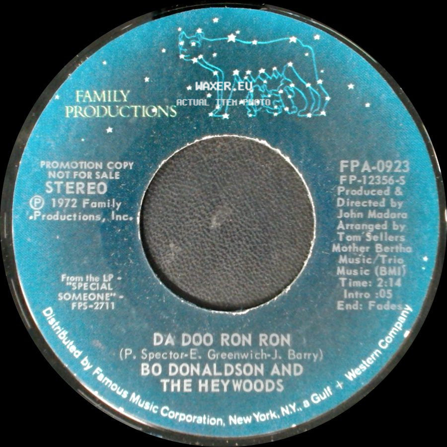 Bo Donaldson And The Heywoods - Da Doo Ron Ron / Da Doo Ron Ron side B