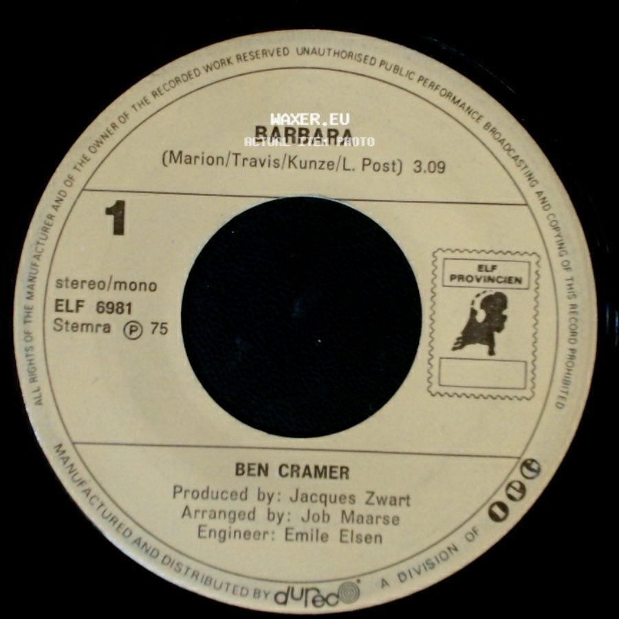 Ben Cramer - Barbara / Ben Je Eenzaam En Alleen side A