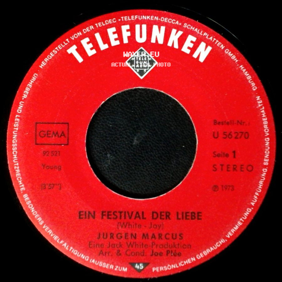Jurgen Marcus - Ein Festival Der Liebe / Ich Konnte Heut' Die Ganze Welt Umarmen side A