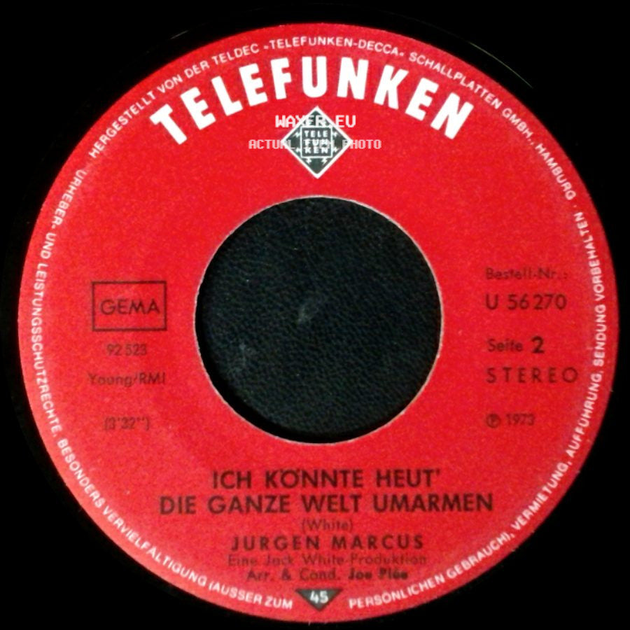 Jurgen Marcus - Ein Festival Der Liebe / Ich Konnte Heut' Die Ganze Welt Umarmen side B