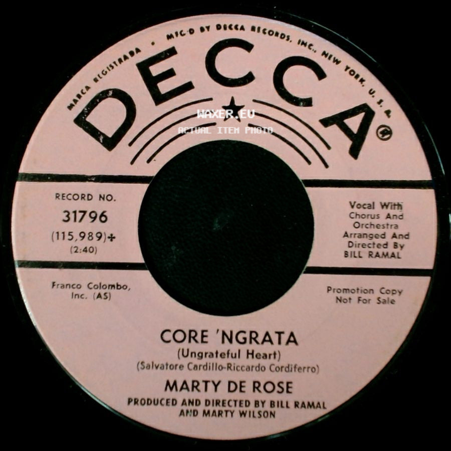 Marty De Rose - Core 'ngrata (Ungrateful Heart) / I Walk The Streets side A