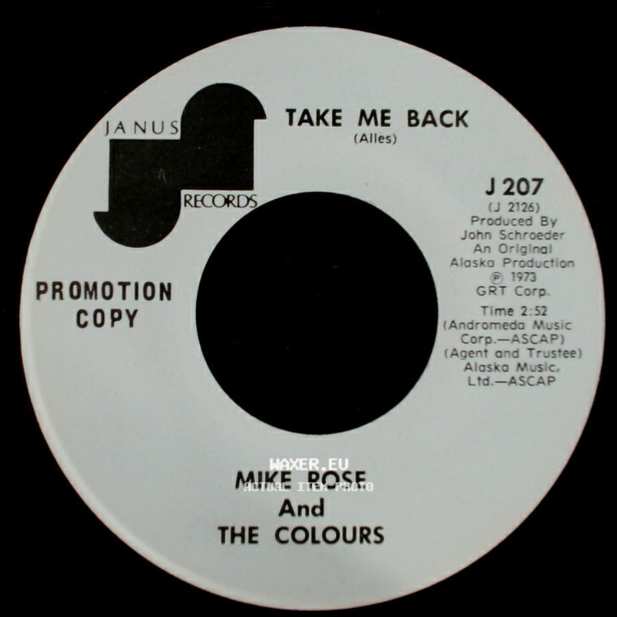 Mike Rose And The Colours - Take Me Back / When You're Asleep side A