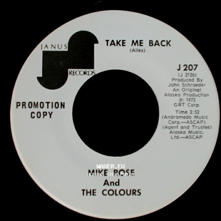 Mike Rose And The Colours - Take Me Back / When You're Asleep side A