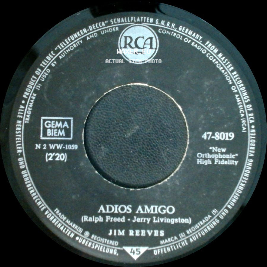 Jim Reeves - Adios Amigo / A Letter To My Heart side A