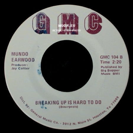 Mundo Earwood - Things I'd Do For You / Breaking Up Is Hard To Do side B