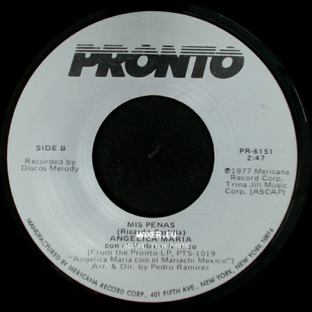 Angelica Maria Con El Mariachi Mexico - La Basurita / Mis Penas side B