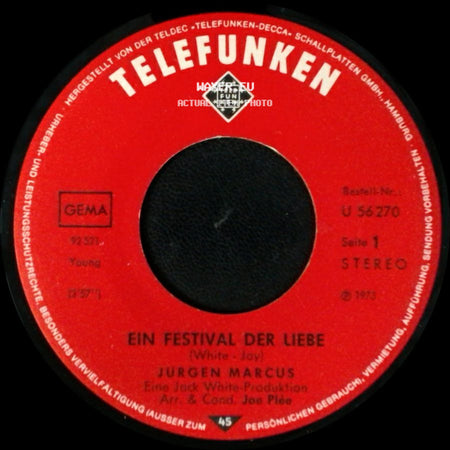 Jurgen Marcus - Ein Festival Der Liebe / Ich Konnte Heut' Die Ganze Welt Umarmen side A
