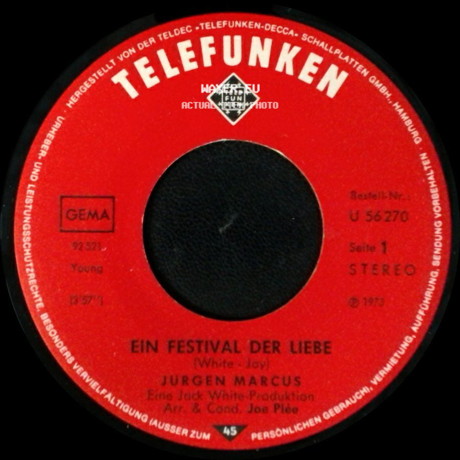 Jurgen Marcus - Ein Festival Der Liebe / Ich Konnte Heut' Die Ganze Welt Umarmen side A