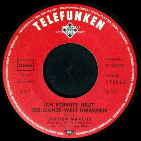 Jurgen Marcus - Ein Festival Der Liebe / Ich Konnte Heut' Die Ganze Welt Umarmen side B