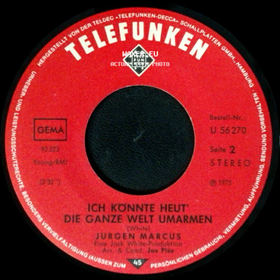 Jurgen Marcus - Ein Festival Der Liebe / Ich Konnte Heut' Die Ganze Welt Umarmen side B