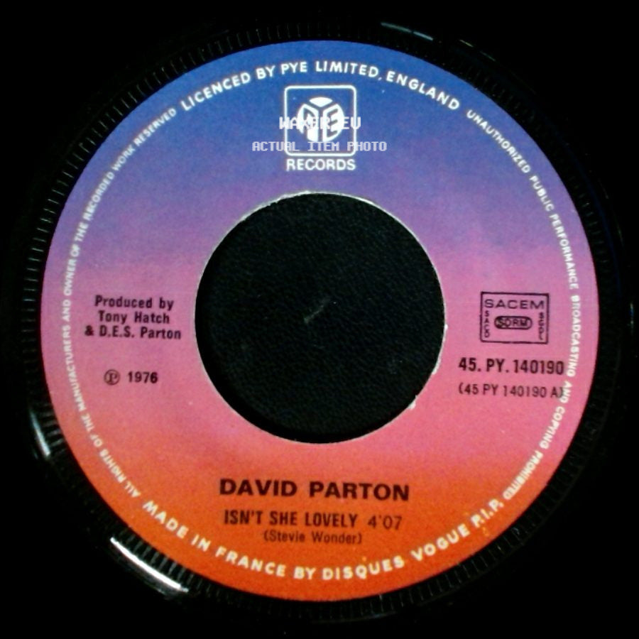David Parton - Isn't She Lovely 4'07 / Love And Peace Of Mind side A