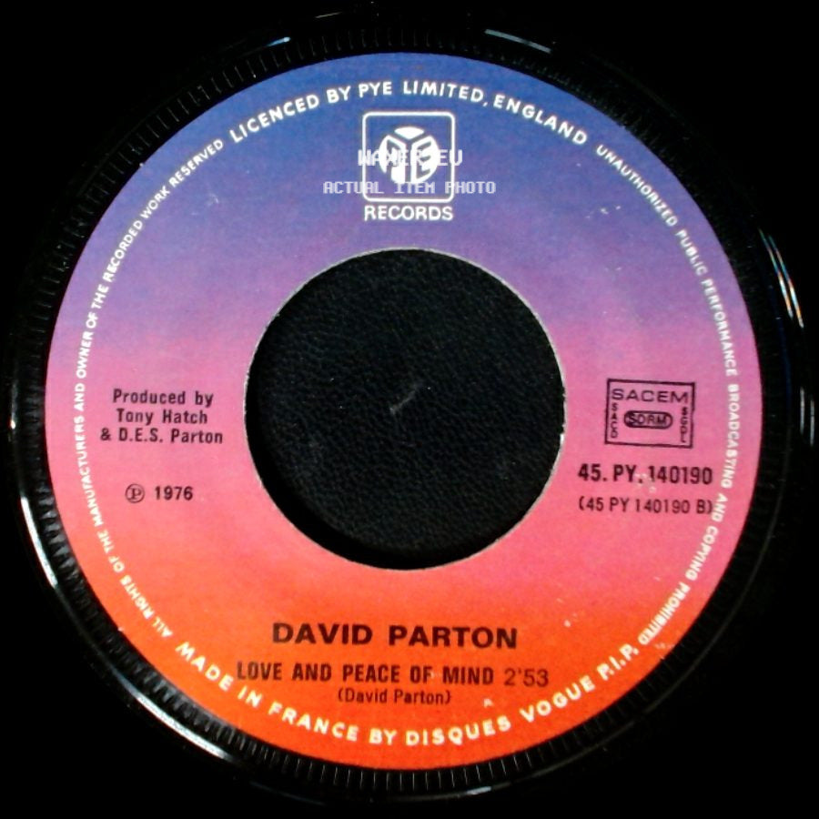 David Parton - Isn't She Lovely 4'07 / Love And Peace Of Mind side B