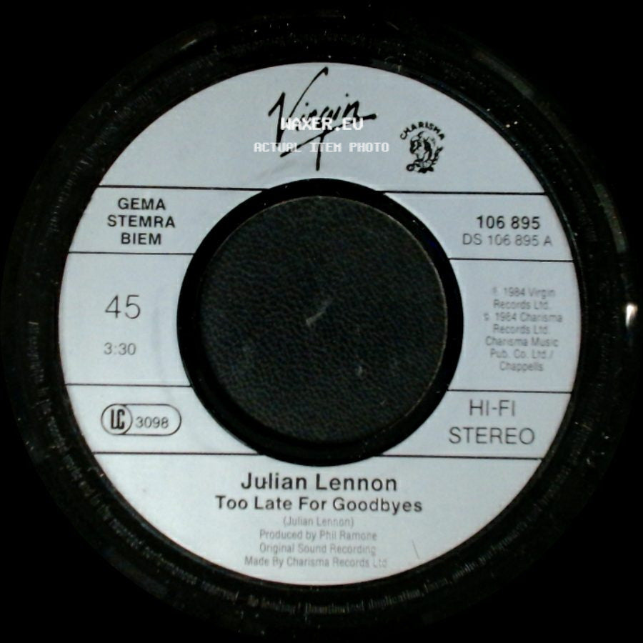 Julian Lennon - Well I Don't Know / Too Late For Goodbyes side B