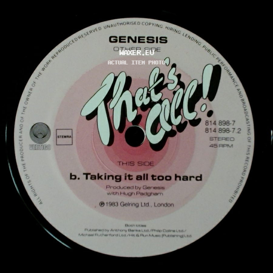 Genesis - B. Taking It All Too Hard / Unknown Title B side A