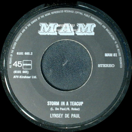 Lynsey De Paul - Sugar Me / Storm In A Teacup side B
