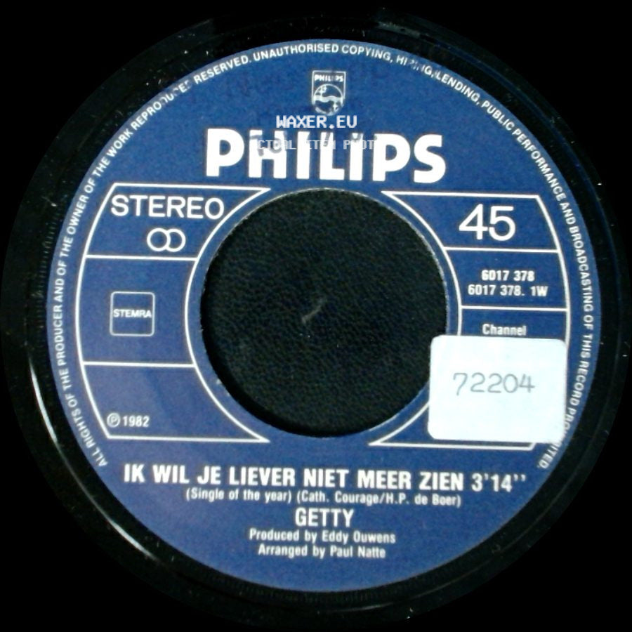 Getty - Ik Wil Je Liever Niet Meer Zien / Voor Jou, Voor Mij side A