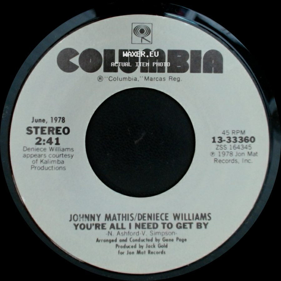 Johnny Mathis/Deniece Williams - You're All I Need To Get By / Too Much, Too Little, Too Late side A
