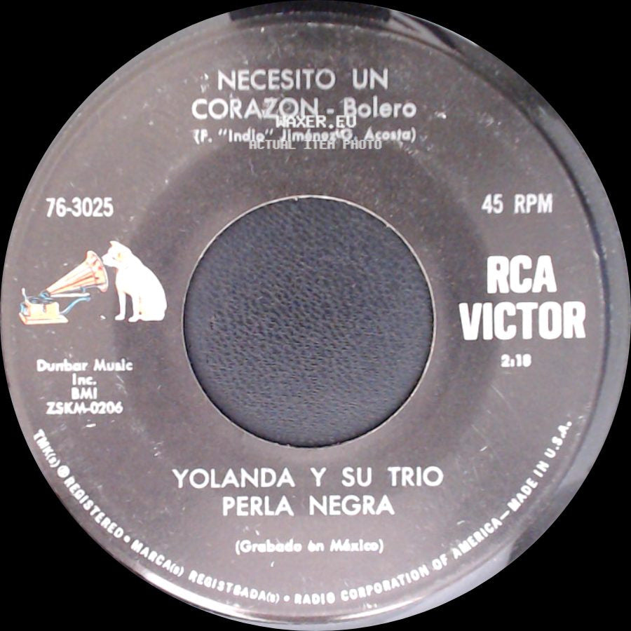 Yolanda Y Su Trio Perla Negra / Yolanda Y Su Trio - Necesito Un Corazon - Bolero / Servicio Secreto - Bolero side A