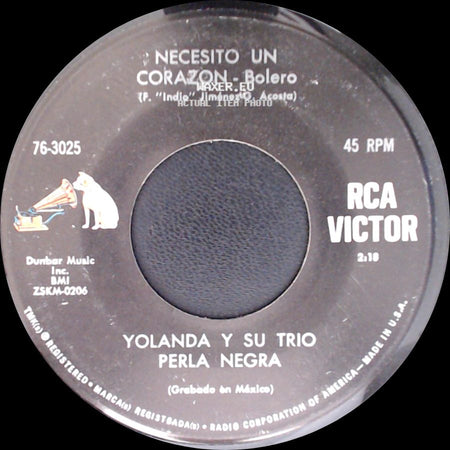 Yolanda Y Su Trio Perla Negra / Yolanda Y Su Trio - Necesito Un Corazon - Bolero / Servicio Secreto - Bolero side A
