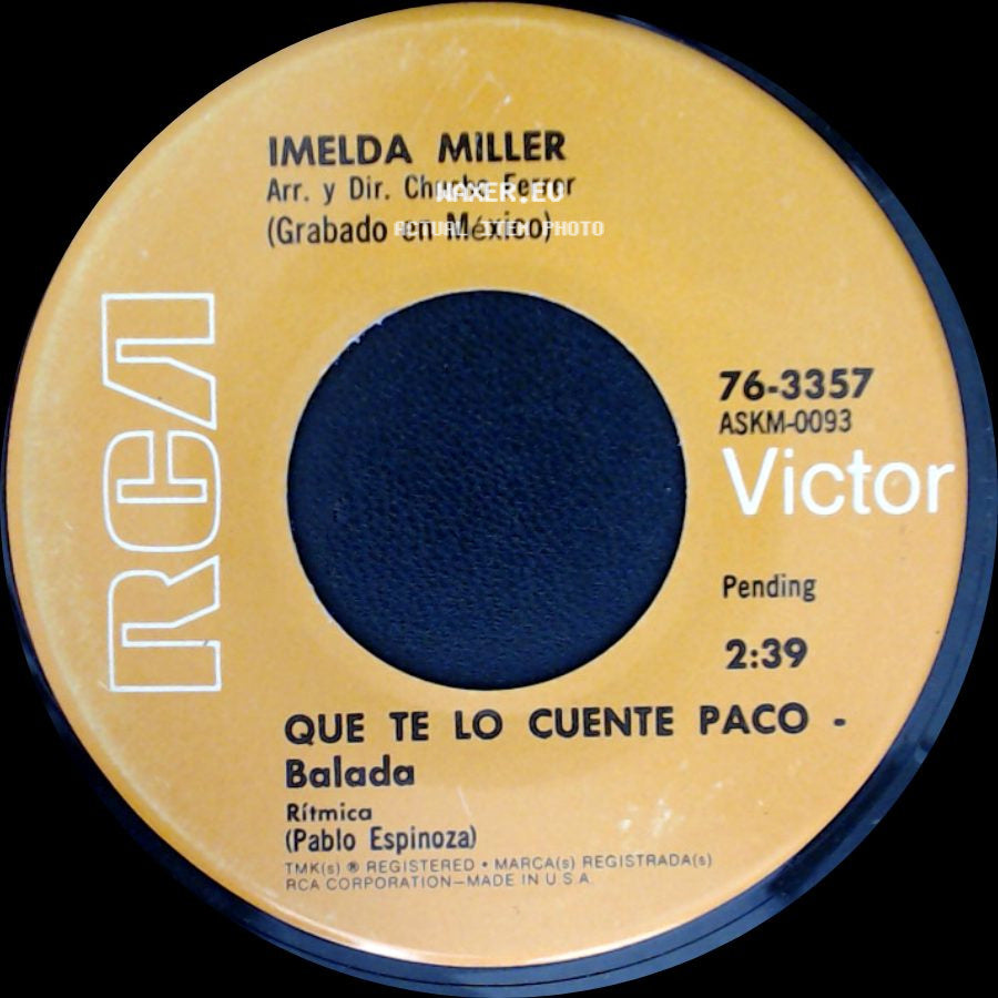 Imelda Miller Y Orquesta / Imelda Miller - Hoy Daria Yo La Vida - Balada / Que Te Lo Cuente Paco - Balada Ritmica side B