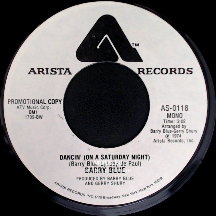 Barry Blue - Dancin' (On A Saturday Night) / Dancin' (On A Saturday Night) side B