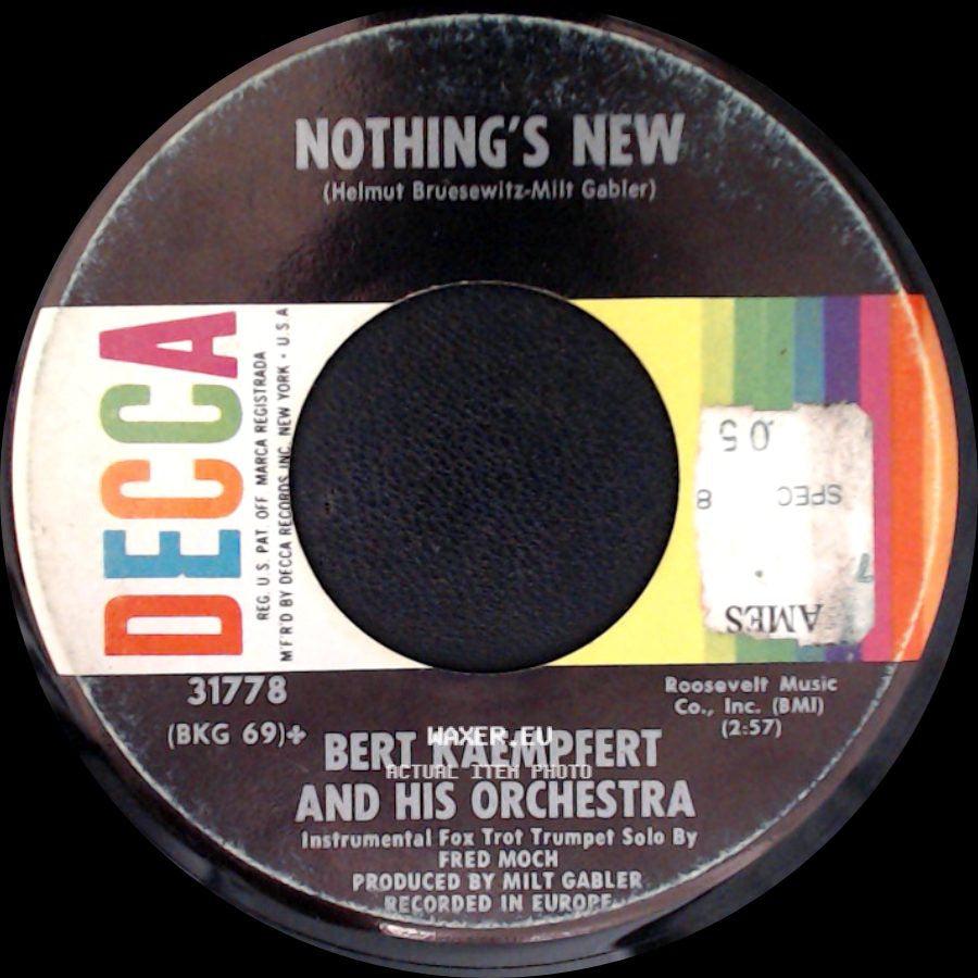 Bert Kaempfert And His Orchestra - Three O'clock In The Morning / Nothing's New side B