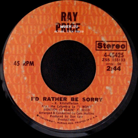 Ray Price - When I Loved Her / I'd Rather Be Sorry side B