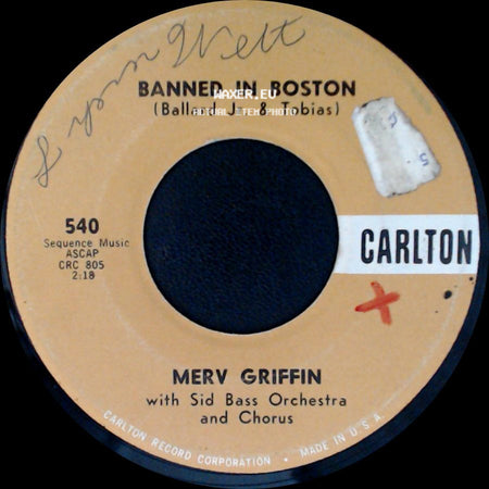 Merv Griffin With Sid Bass Orchestra And Chorus / Merv Griffin - The World We Love In / Banned In Boston side B