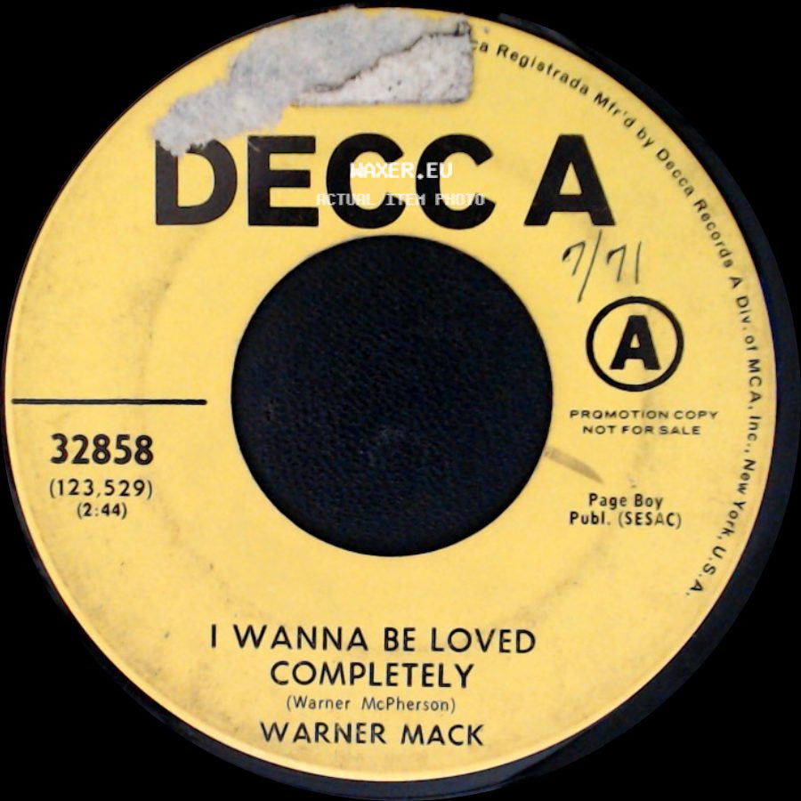 Warner Mack - I Wanna Be Loved Completely / Sweetie side A