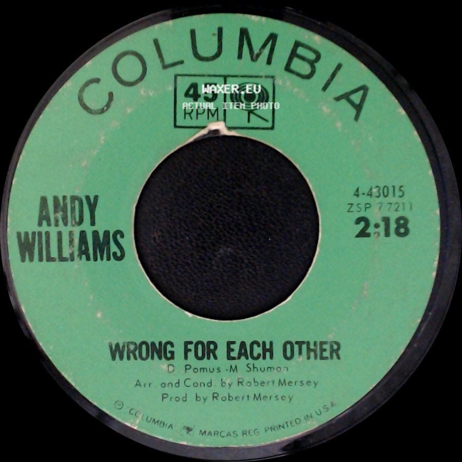 Andy Williams - Wrong For Each Other / Madrigal side A