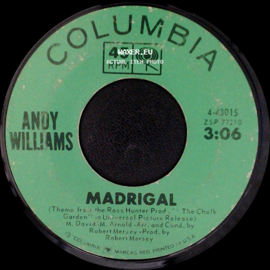 Andy Williams - Wrong For Each Other / Madrigal side B