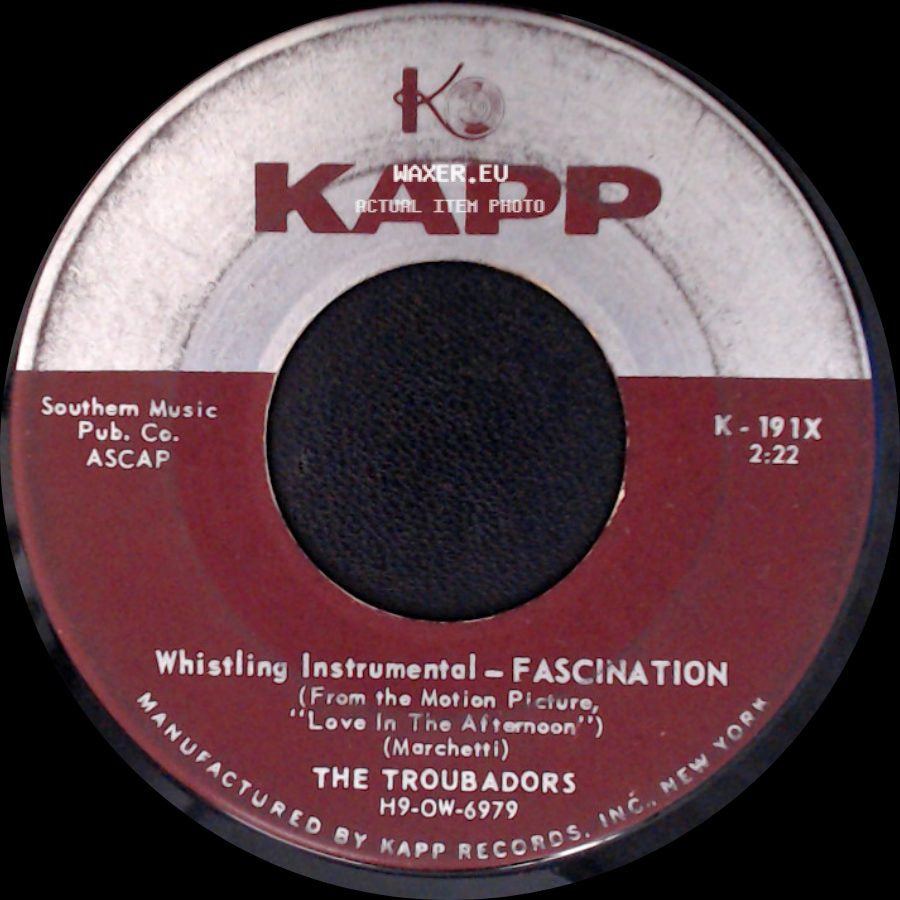 Jane Morgan And The Troubadors / The Troubadors - Fascination / Whistling Instrumental - Fascination (From The Motion Picture, "Love In The Afternoon") side B
