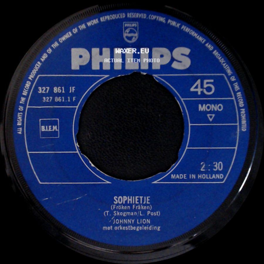 Johnny Lion - Sophietje (Fröken Fräken) / Jij Laat Me Koud (Count Me In) side A