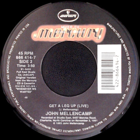 John Mellencamp - Again Tonight / Get A Leg Up (Live) side B