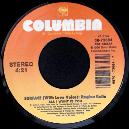 Surface (With Love Voice): Regina Belle / Surface - All I Want Is You / Unknown Title B side A