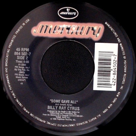Billy Ray Cyrus - Wher'm I Gonna Live? / Some Gave All side B