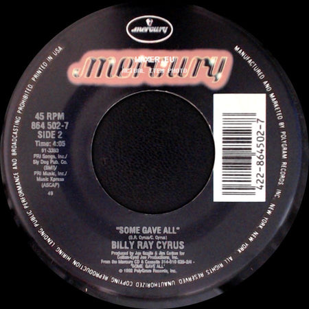 Billy Ray Cyrus - Wher'm I Gonna Live? / Some Gave All side B