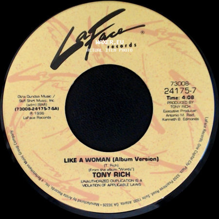 Tony Rich - Like A Woman (Album Version) / Like A Woman (Album Instrumental) side A