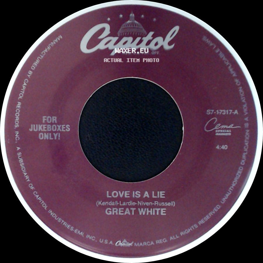Great White - Somebody To Love / Love Is A Lie side B