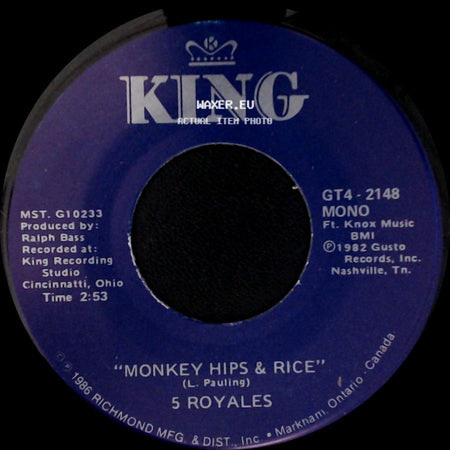 5 Royales / The Blue Tones - Monkey Hips & Rice / Shake, Shake side A